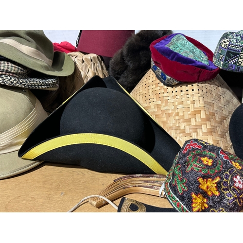 A large collection of hats.