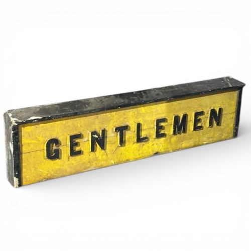 A vintage double sided wooden Railway Gentlemen sign. 97x9x26cm.