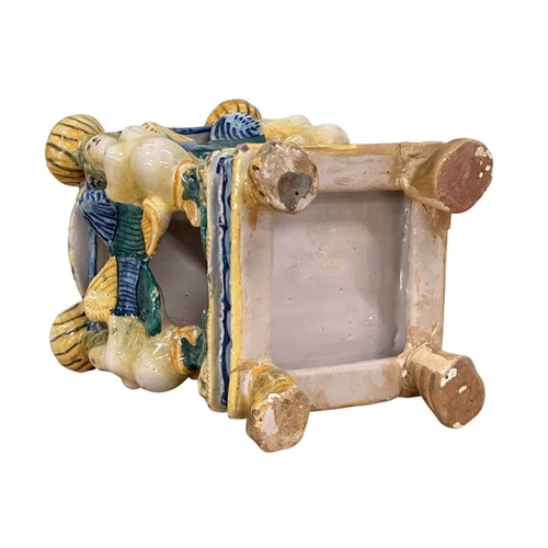 114 - Ariano Irpino, Late 16/Early 17th Century. An Italian Majolica Salt Cellar. 11.5x11.5x16.5cm.