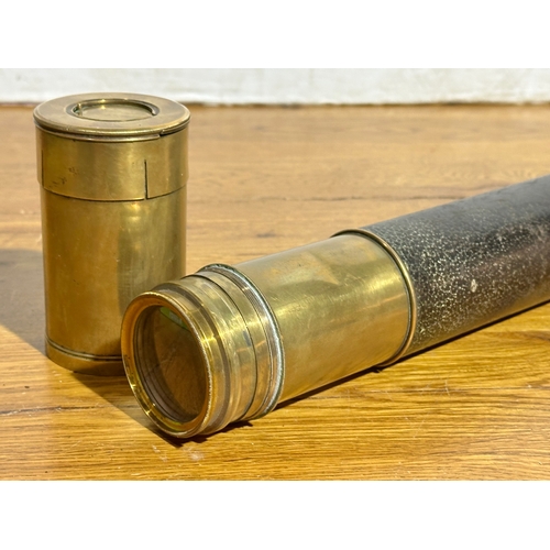5 - A large brass and leather bound telescope by F. M. Moore, Dublin & Belfast. 90cm.