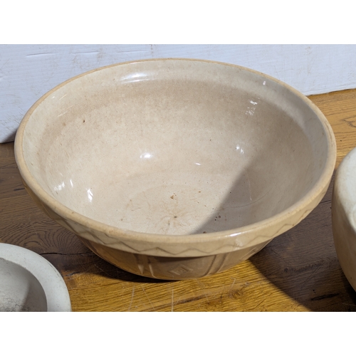 15 - Large early 20th century mortars with a vintage baking bowl