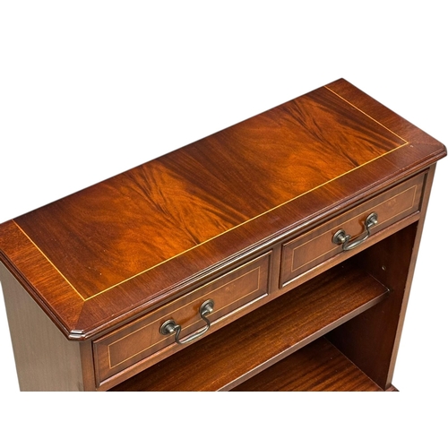 30 - A Georgian style inlaid mahogany open bookcase with two drawers. 76x28x77cm. 5