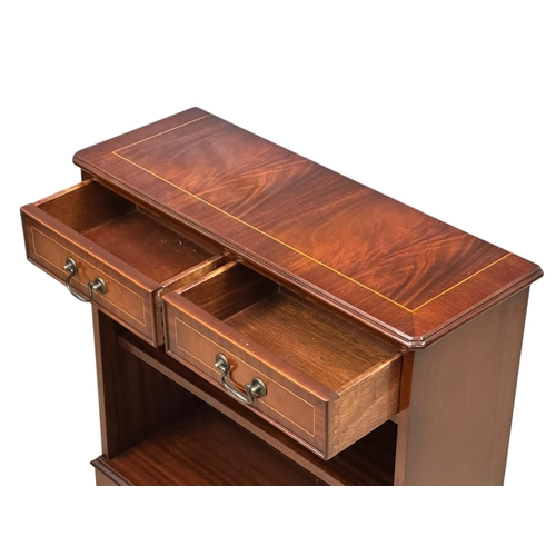 30 - A Georgian style inlaid mahogany open bookcase with two drawers. 76x28x77cm. 5