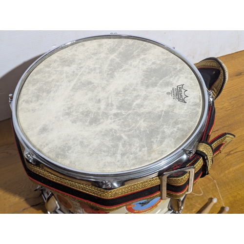 19 - Remo weatherking marching snare drum with drumsticks