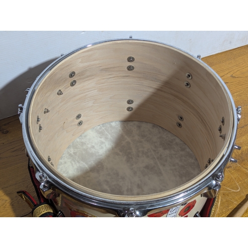 19 - Remo weatherking marching snare drum with drumsticks