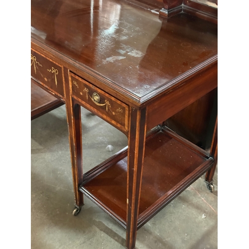 223 - A large Edwardian inlaid mahogany dressing table. 122x60.5x162cm.