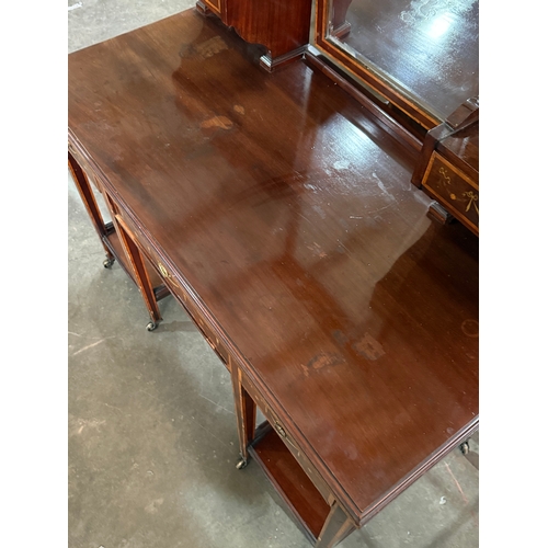223 - A large Edwardian inlaid mahogany dressing table. 122x60.5x162cm.