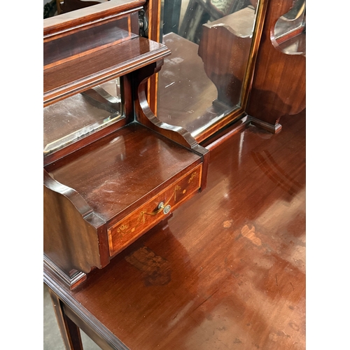 223 - A large Edwardian inlaid mahogany dressing table. 122x60.5x162cm.