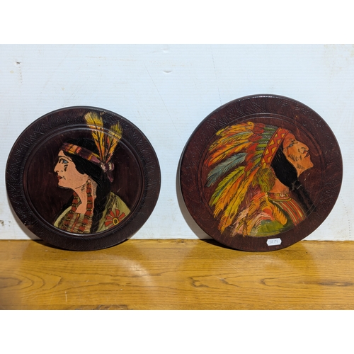 226 - 2 carved wooden plaques with native Indian theme