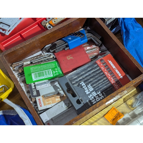 231 - Quantity of tools including 2 tool boxes, electric sander, Everest spanners set, drill bits etc