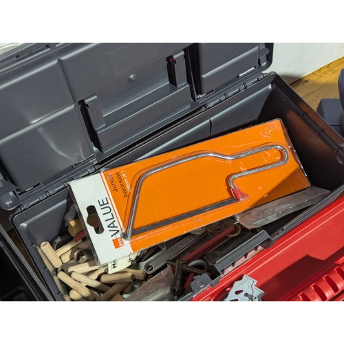 231 - Quantity of tools including 2 tool boxes, electric sander, Everest spanners set, drill bits etc