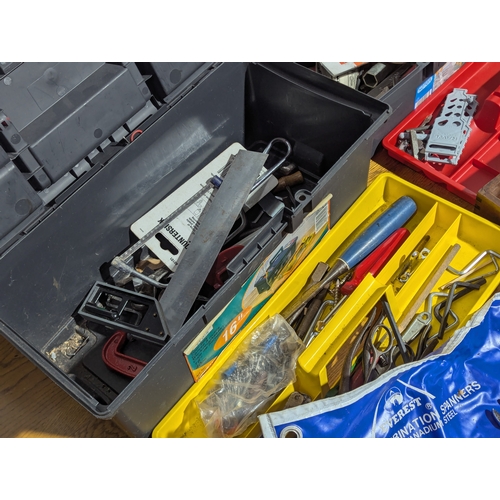 231 - Quantity of tools including 2 tool boxes, electric sander, Everest spanners set, drill bits etc