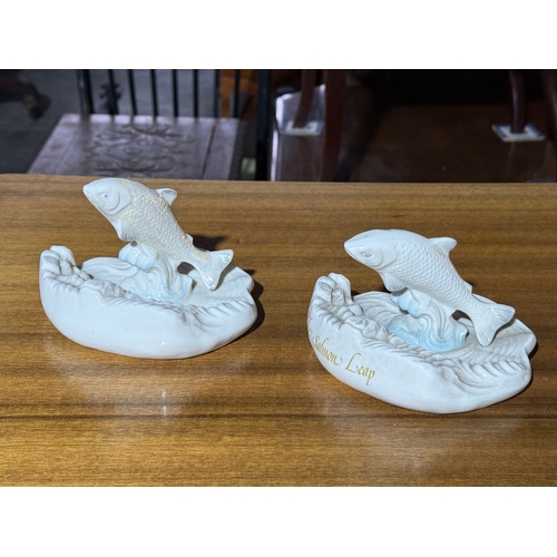 236 - Belleek Pottery The Salmon Leap. 14x13x9.5cm.