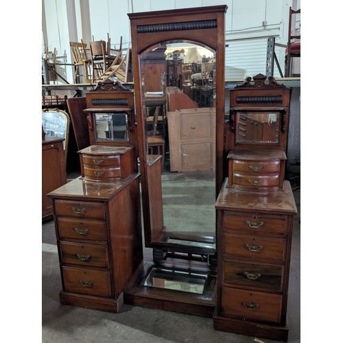 25 - A large late Victorian walnut pedestal dressing table, 153cm X 59cm X 197cm