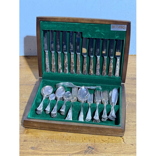 245 - A George Butler silver plated canteen of cutlery. 41x29x7.5cm.