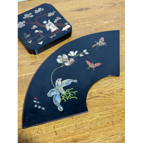 257 - Two late 19th century Japanese lacquered covers. 53x25cm. 20.5cm.