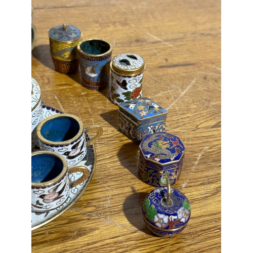 28 - Three vintage Chinese miniature cloisonné tea sets.