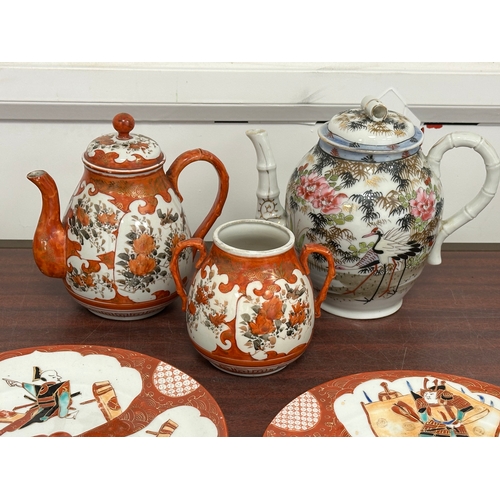 24A - Japanese teapot and plates etc. Late 19th and early 20th century