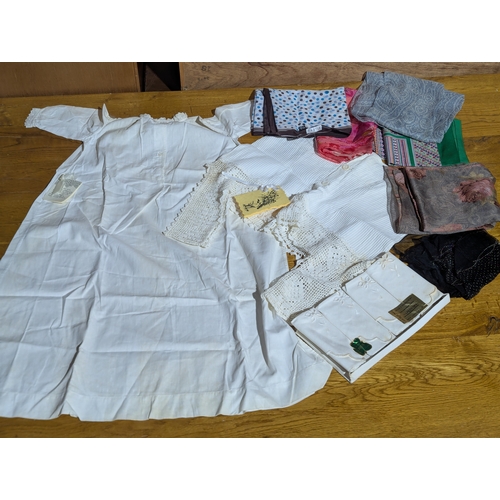 212A - Victorian christening gown, Irish embroidery napkin set and quantity of ladies scarves