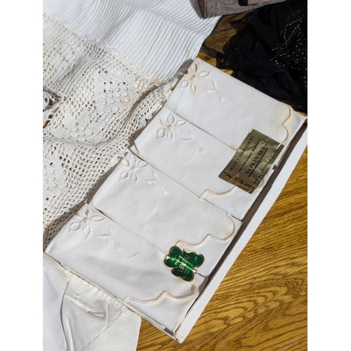 212A - Victorian christening gown, Irish embroidery napkin set and quantity of ladies scarves