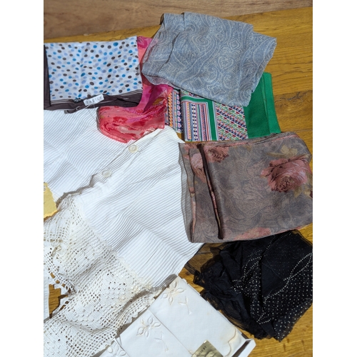 212A - Victorian christening gown, Irish embroidery napkin set and quantity of ladies scarves