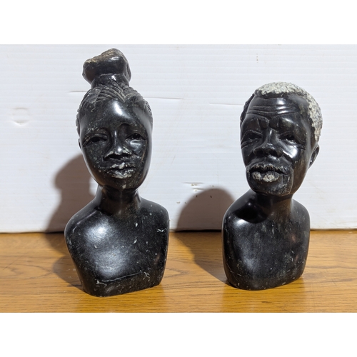 264 - 2 African stone busts, 15cm