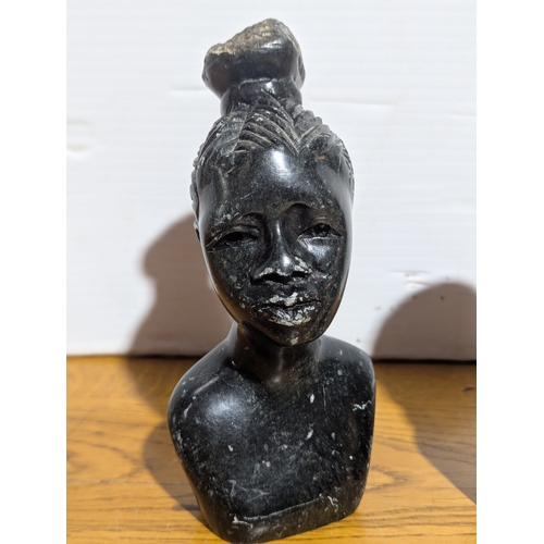 264 - 2 African stone busts, 15cm