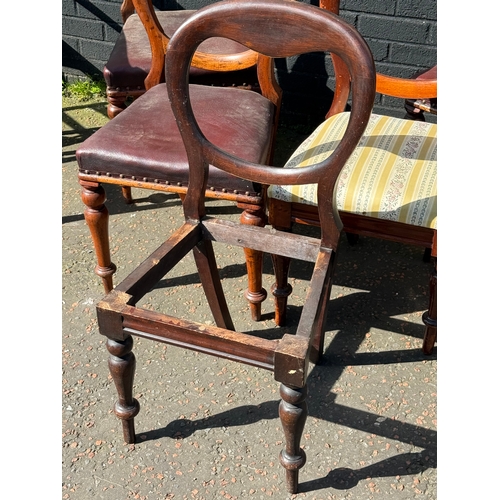 277 - A set of six Victorian balloon back dining chairs. Some restoration needed.
