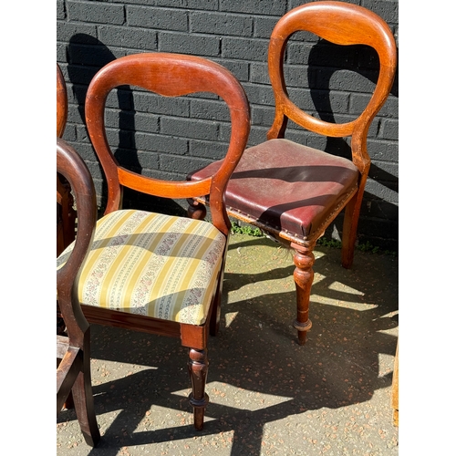 277 - A set of six Victorian balloon back dining chairs. Some restoration needed.