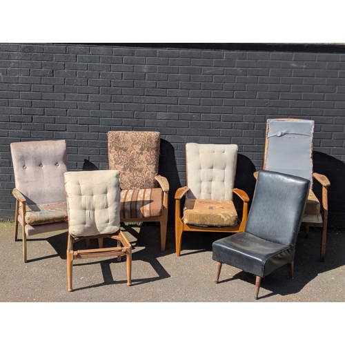 281 - 5 vintage Parker Knoll chairs with a leather mid century sideboard chair
