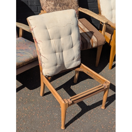 281 - 5 vintage Parker Knoll chairs with a leather mid century sideboard chair