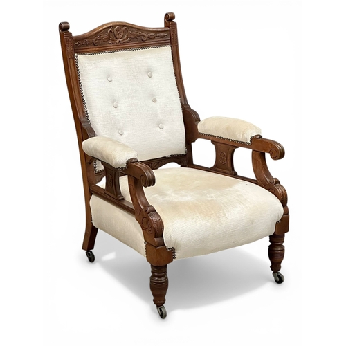 287 - A Late Victorian Mahogany Framed Armchair. C.1890, Late 19th Century. (7)