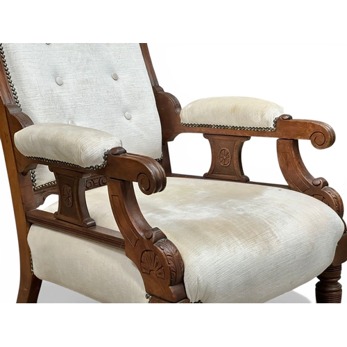 287 - A Late Victorian Mahogany Framed Armchair. C.1890, Late 19th Century. (7)