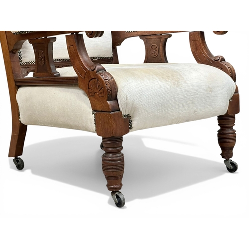 287 - A Late Victorian Mahogany Framed Armchair. C.1890, Late 19th Century. (7)