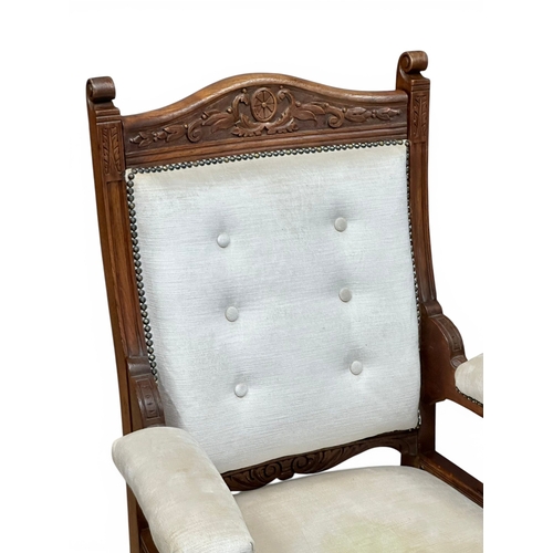 287 - A Late Victorian Mahogany Framed Armchair. C.1890, Late 19th Century. (7)