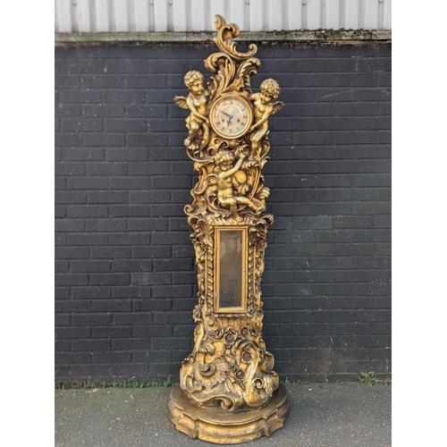 63 - Gilt cherub grandfather clock, 200cm