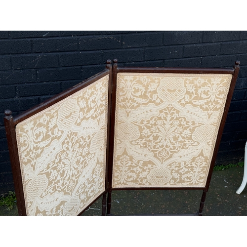 78 - An Edwardian mahogany framed two tier screen. 91x110cm.