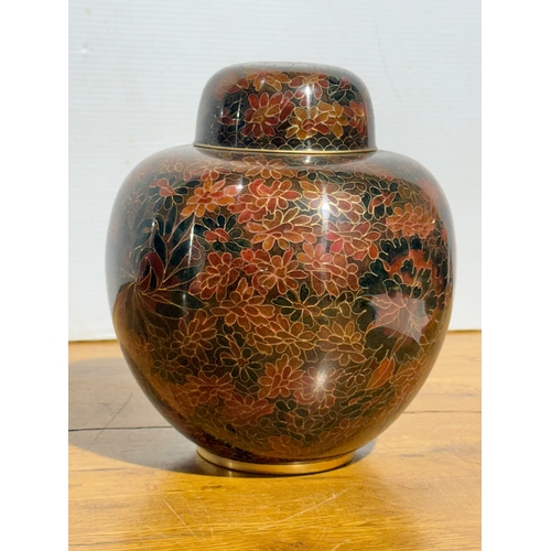 79 - A large vintage Chinese cloisonné jar with cover. 21x25cm.