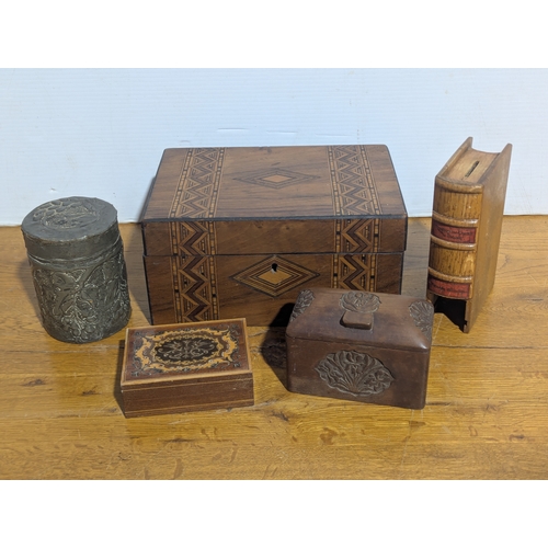 239 - Victorian Tunbridge ware jewellery box with other trinket boxes