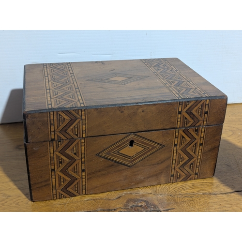 239 - Victorian Tunbridge ware jewellery box with other trinket boxes