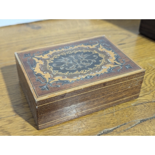 239 - Victorian Tunbridge ware jewellery box with other trinket boxes