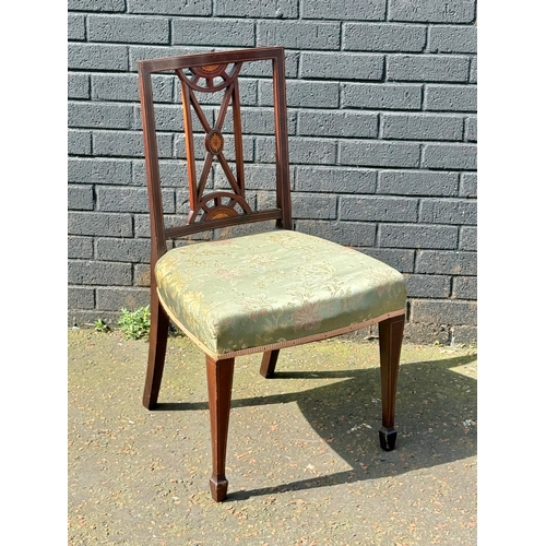 80 - A pair Edwardian inlaid mahogany side chairs.