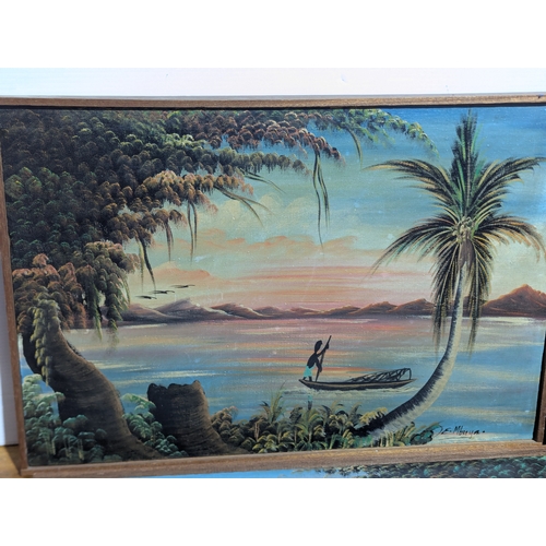 250 - 4 framed African themed oil paintings on canvas