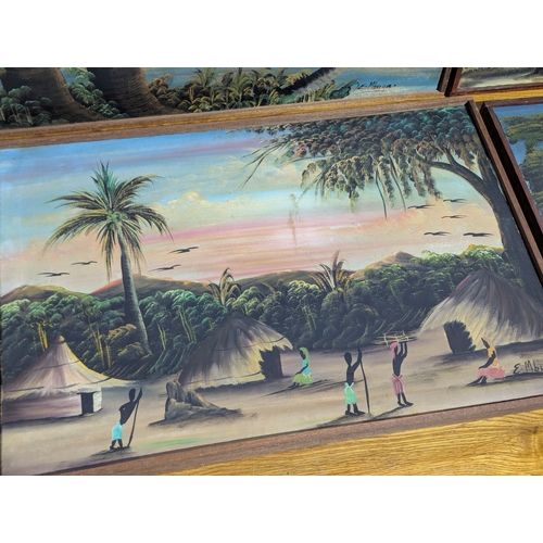 250 - 4 framed African themed oil paintings on canvas
