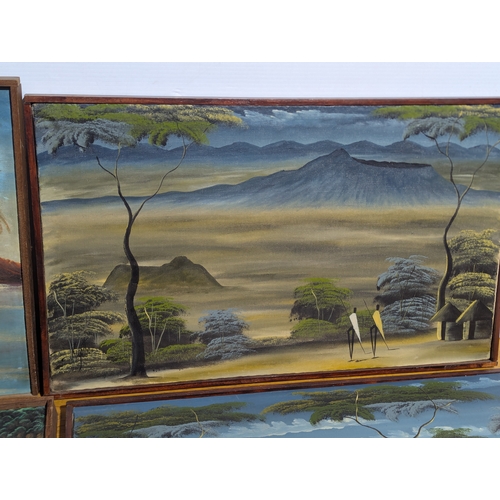 250 - 4 framed African themed oil paintings on canvas