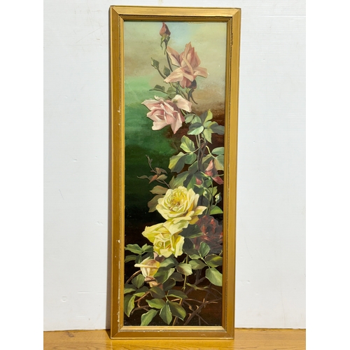 257 - An Edwardian still life painting on glass. 36x95cm.