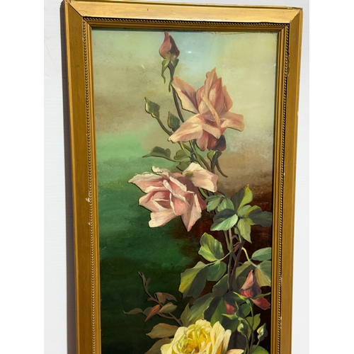 257 - An Edwardian still life painting on glass. 36x95cm.