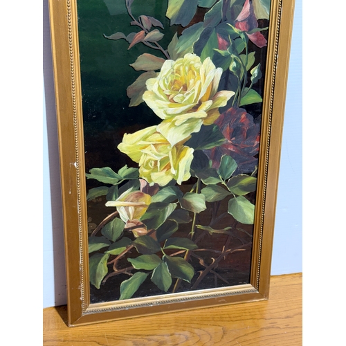257 - An Edwardian still life painting on glass. 36x95cm.