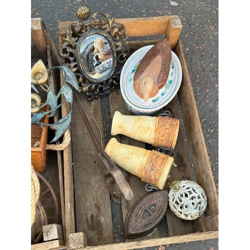 407 - Four potato crates and contents.