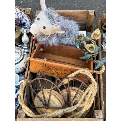 407 - Four potato crates and contents.
